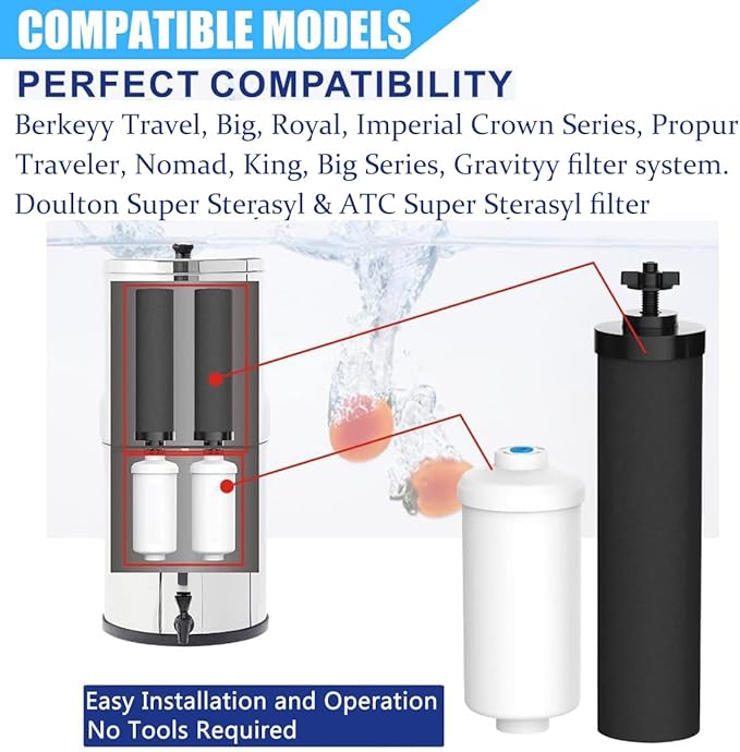 Water Filter Replacement Compatible with Big Berkey Filter Gravity Water Filter System Parts and Accessories, NSF/ANSI 42&372 Certified (4 Pack) BB9-2® Black Berkey Water Filters Cartridges