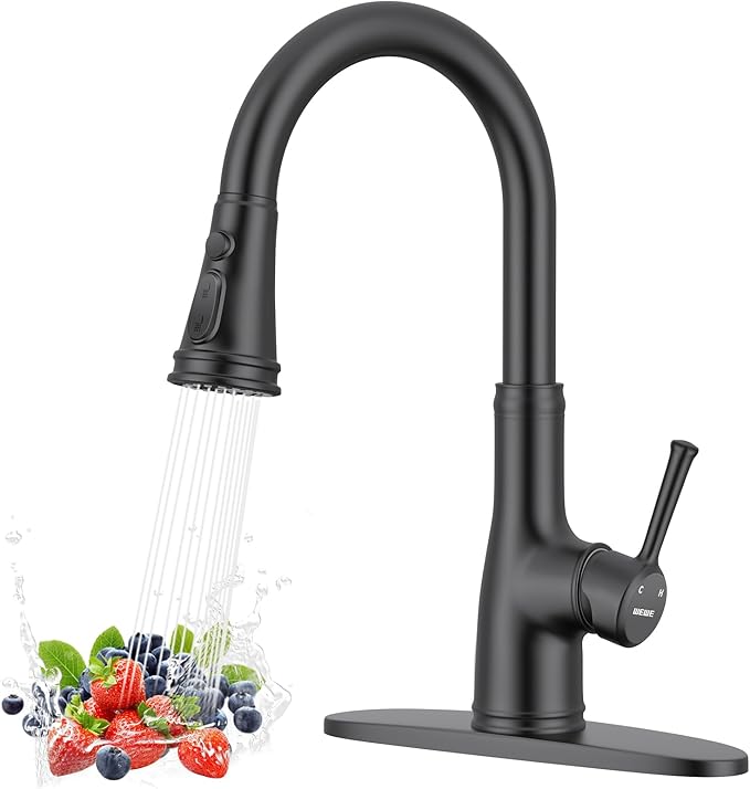 WEWE Vintage Kitchen Faucet with Pull Down Sprayer, Stainless Steel 1 or 3 Hole High Arc Single Handle Antique Sink Faucet for Classic Modern Ktichen, Matte Black Bar & Prep Sinks