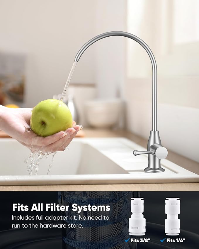 WEWE Vintage Drinking Water Faucet, Lead-Free Stainless Steel Kitchen Water Filter Faucet for Reverse Osmosis System, Non-Air Gap RO Beverage Faucet, Brushed Nickel