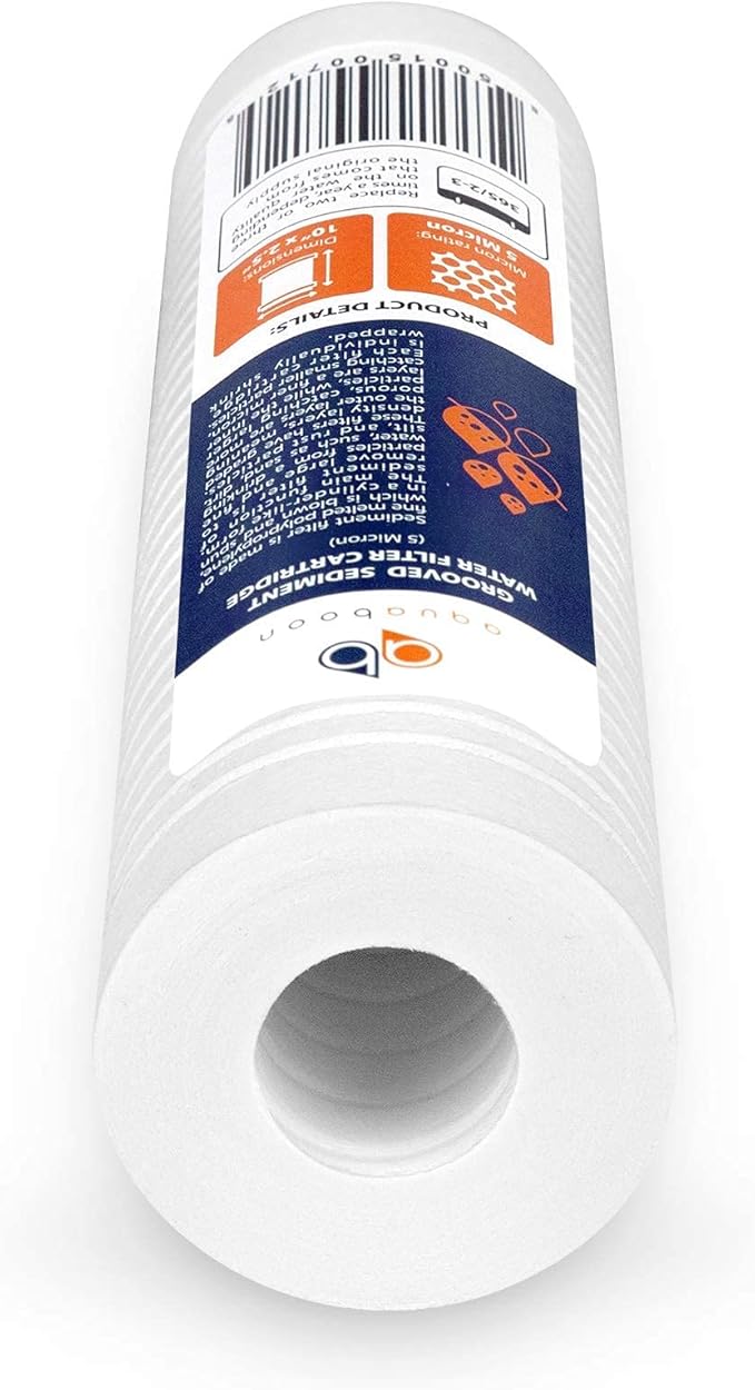 Aquaboon 5 Micron 10 x 2.5 Grooved Sediment Water Filter Replacement for Whole House Filter Cartridge Compatible with AP110, WHKF-GD05, CFS110, 50-Pack
