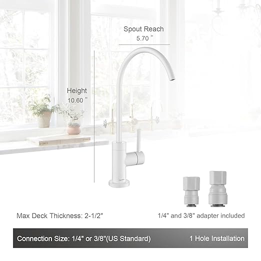 AguaStella AS09W Shiny White Stainless Steel Kitchen Water Filter Faucet RO Faucet for Most Reverse Osmosis Units or Water Filtration System in Non-Air Gap