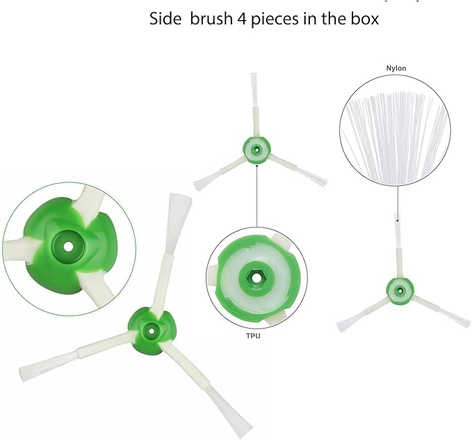 Replacement Parts Compatible with iRobot Roomba I, E & J Series i7 i7+ i2 i3 i3+ i4 i4+ i6 i6+ i8 i8+/Plus j7 j7+ E5 E6 E7:1 Set of Multi-Surface Rubber Brushes 4 HEPA Filters 4 Side Brushes