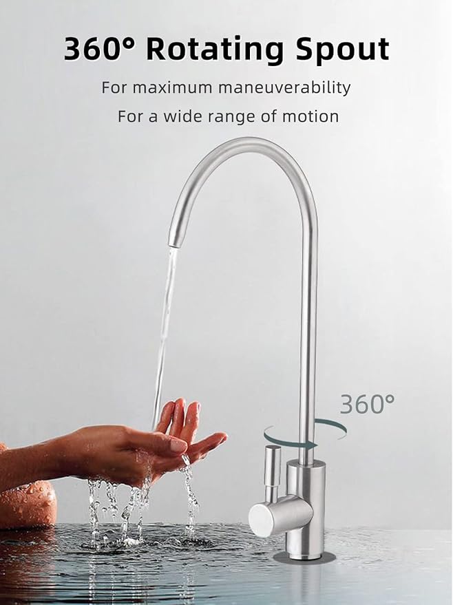 Drinking Water Faucet,Easy to Install Sink Water Filter Faucet,Lead-Free Reverse Osmosis Faucets for Kitchen Bar Sink,Brushed Nickel SUS304 Stainless Steel(Large)