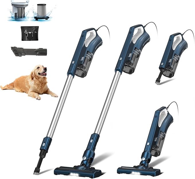 Corded Stick Vacuum Cleaner, 500W Powerful Suction With Washable Filter, LED Lights & 16.7ft Power Cord, One-Touch Release Dust Cup, Converts To Handheld Vacuum For Home Hard Floors Carpet Pet Hair