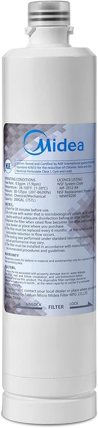 Midea MIWF8200 Twist-in Refrigerator Water Filter, 200 Gallon, Compatible with Midea French Door Refrigerator MRF29D3AST/ MRF29D6AST/ MRF29D9BST