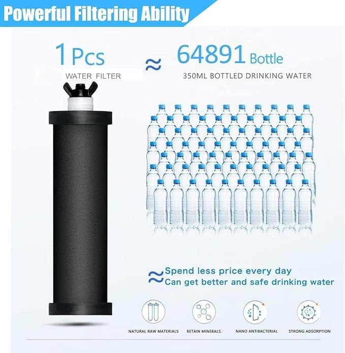 Water Filter Replacement Compatible with Berkey Gravity Filter Filtration System, NSF/ANSI 42 Certified 4 Black Filters and 4 Fluoride Filters PF2 for Travel, Big, Royal Series