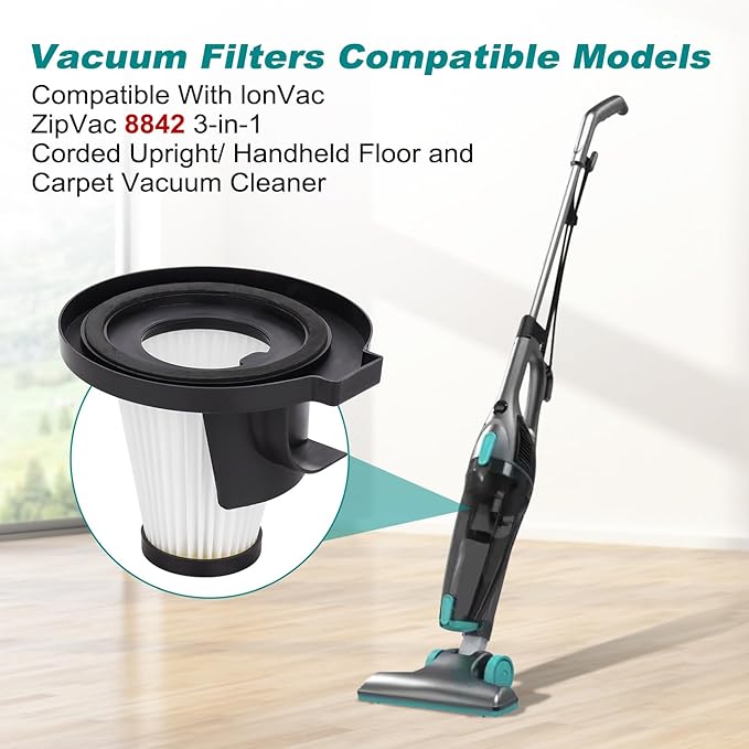 Replacement Filters for Ionvac ZipVac 3-in-1 Corded Upright/Handheld Floor and Carpet Vacuum Cleaner Models 8842, Ionvac Replacement Parts 3 Filters & 6 Foam Filters