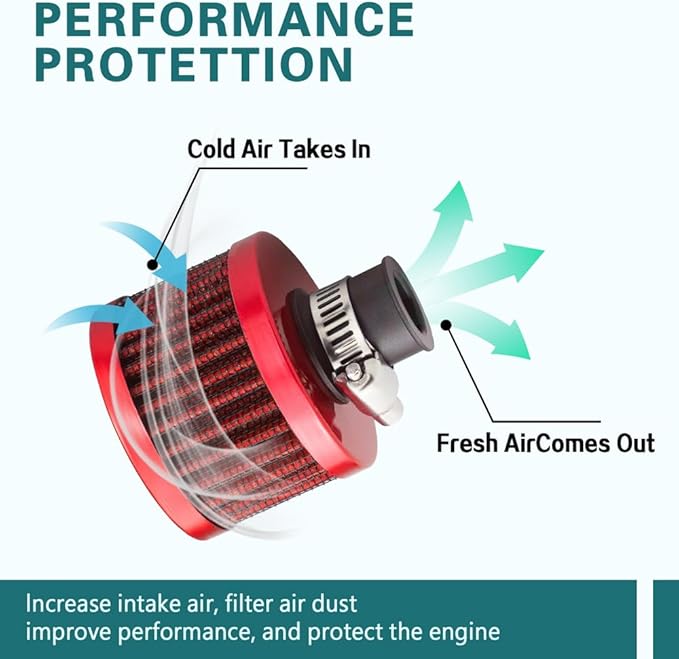 12mm Air Filter Intake Filter Breather, Valve Cover Breather, Mini Universal Motor Cone Cold Clean Air Intake Filter Turbo Vent Breather, Vehicle Engine Air Filters Suitable for Cars Motorcycles