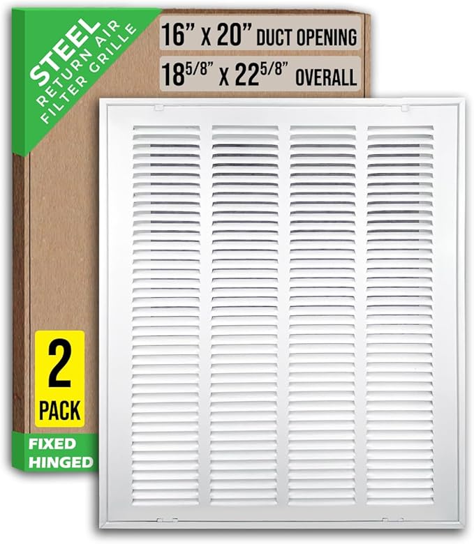 [2 Pack] Fits 16x20 Duct Opening | Steel Return Air Filter Grille by Handua [Fixed Hinged] Vent Cover Grill for Sidewall and Ceiling | White | Outer Dimensions: 18 5/8"W X 22 5/8"H