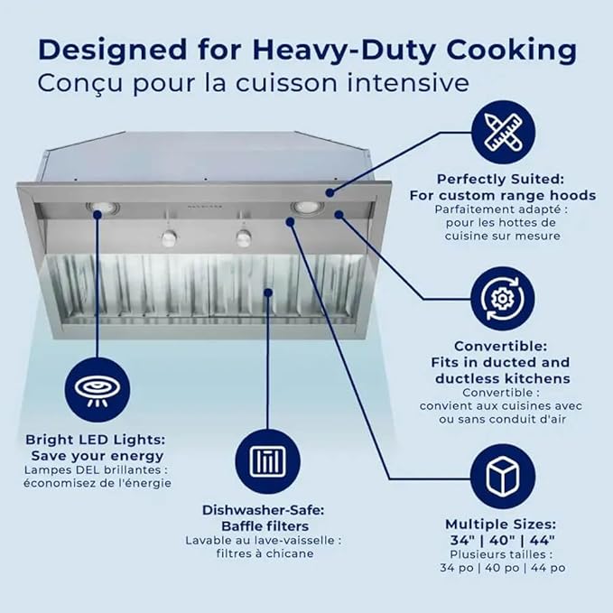Hauslane Range Hood Insert 30 Inch, Hood Vent for Kitchen | Low Noise Performance, Professional-Grade Baffle Filters, LED Lamps, Stainless Steel Ductless Hood, Built in Range Hood 18.5” Deep