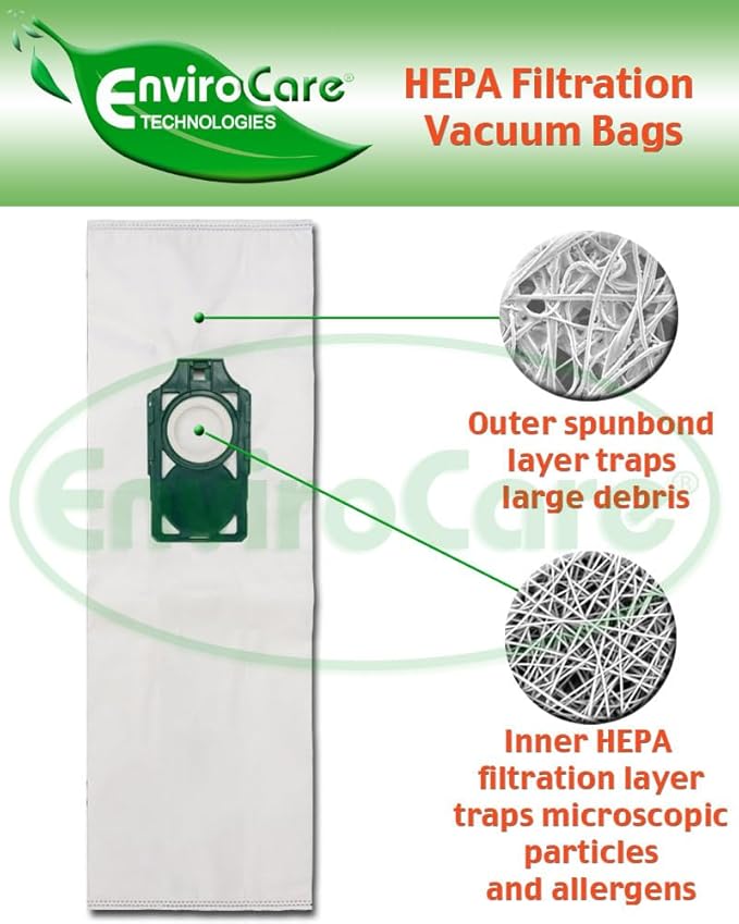 EnviroCare Replacement HEPA Vacuum Cleaner Bags Designed to fit Riccar SupraLite and Simplicity Freedom Upright Vacuums with Green Bag Holder 6 Pack