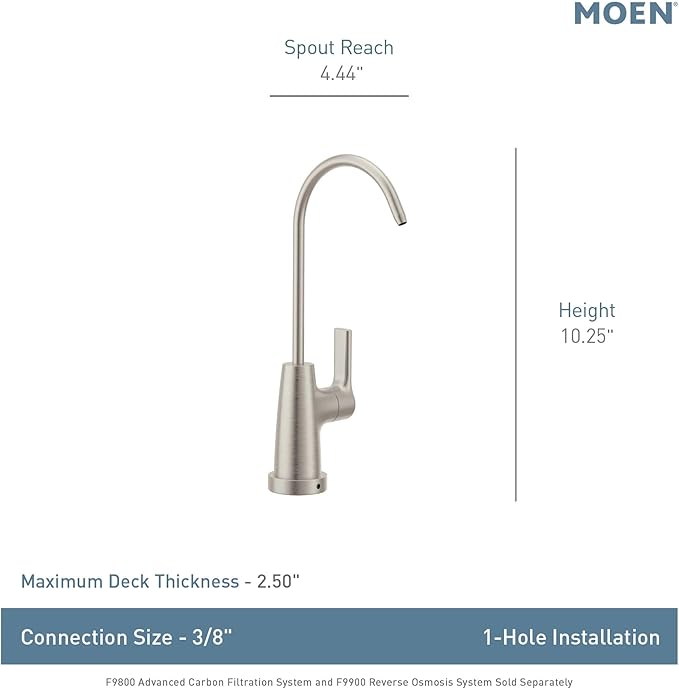 Moen Sip Spot Resist Stainless Traditional Drinking Water Beverage Faucet with Optional Filtration System, F7620SRS