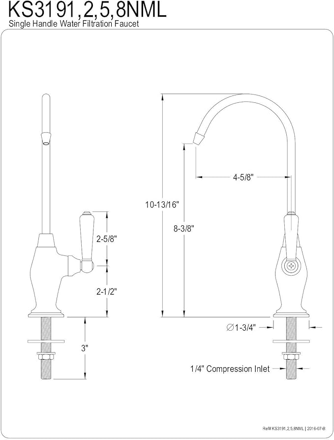 Kingston Brass KS3198NML Magellan Design 1/4 Turn Water Filter Faucet, Brushed Nickel