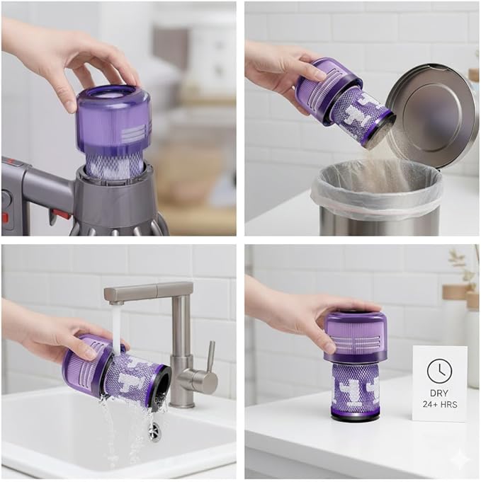 V12 Filter Replacement Compatible for Dyson V12 Detect Slim, V12 Slim, V12 Slim Absolute Cordless Vacuum Part No. 971517-01 SV20, SV30, SV34, SV35 Parts, 2-Pack Filters, 1 Cleaning Brush【NOT for SV12】