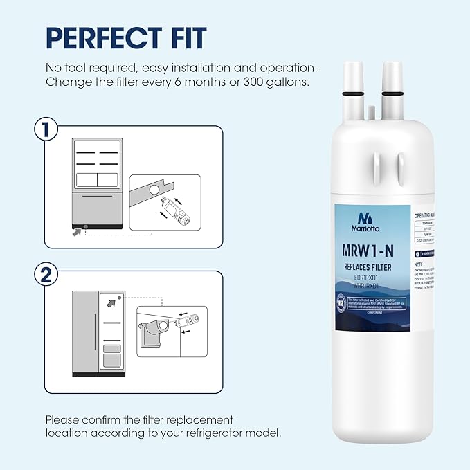 MARRIOTTO EDR1RXD1 Refrigerator Water Filter Compatible with W10295370A, WHR1RXD1, KAD1RXD1, Filter 1, W10295370, P4RFWB, P8RFWB2L, 46-9930, 46-9081 and W10311524 Air Filter (2+3)
