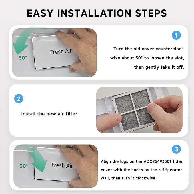 Refrigerator Fresh Air Filter Cover Decor Replace#: ADQ75493301 Compatible with LG ThinQ LRMVS3006S LRMDS3006S LLMXS3006S LRMDS3006D LRMVC2306S LRFDS3016S LRFVC2406S LRFXC2416S LRFXC2406D