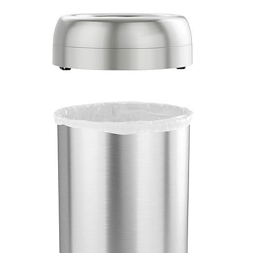 iTouchless 13 Gallon Open Top Kitchen Trash Can Recycling Bin with Wheels and Double Odor Filters, Round Commercial Stainless Steel 50 Liter Trashcan for Home Office Work Bedroom Livingroom Garage