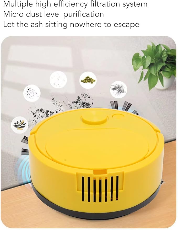 Fdit Robot Vacuum Cleaner, Mini Automatic Avoidance USB Charging Smart Sweeping Robot for Wooden Flooring for Carpet (Yellow)