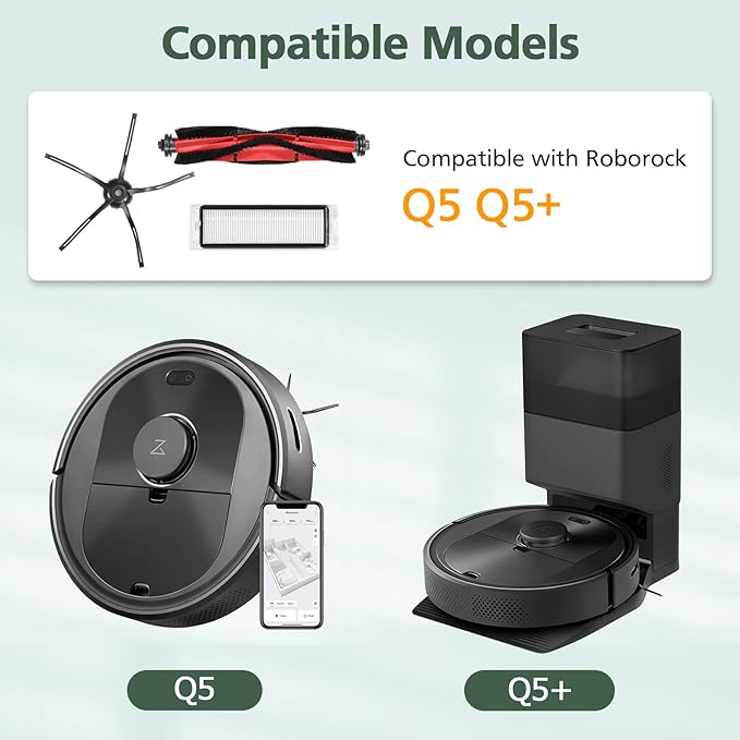isinlive Q5 Replacement Accessories Kit Compatible with Roborock Q5 Q5+ Q5 Plus Vacuum Cleaner, 1 Main Brush, 4 Hepa Filters, 4 Side Brushes, 1 Cleaning Brush, 1 Screwdriver