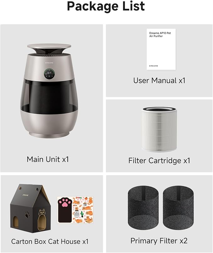 ‌Dreame Pet Air Purifier, 1346 ft² for Home Large Room, NeverChange 5.4-Year Filters for Odor Purification, 360° Visual Collection of Hair, ‌Pet-Friendly Design, APP & Voice Control, AP10-Gold