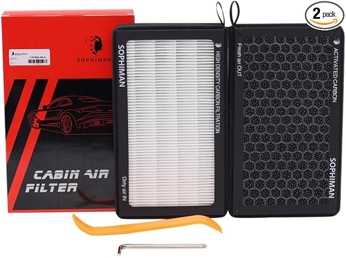 Cabin Air Filter for Tesla Model 3 Model Y (2016-2025) | 2-Pack, Activated Carbon | Dual-Layer HEPA | Replacement