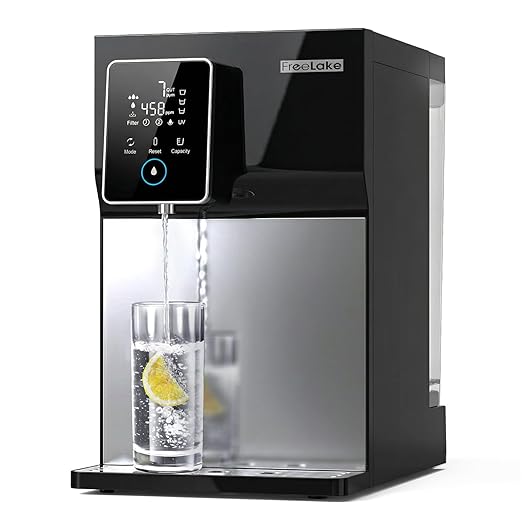 Reverse Osmosis Water Filter Countertop, 6-Stage RO System with UV, Dual Water Sources, Metal Body, 3:1 Pure to Drain, Smart TDS Monitor, Portable No Installation Water Purifier for Home