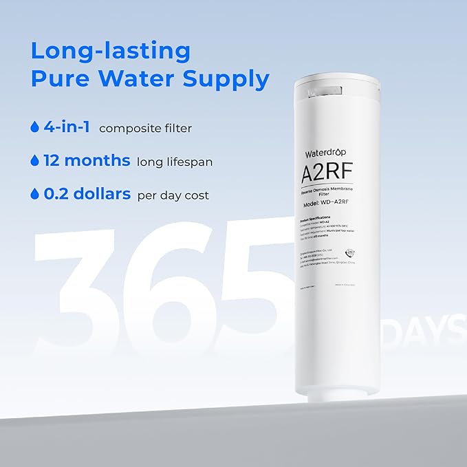 Waterdrop A2RF Filter, Replacement for Waterdrop A2 Countertop Reverse Osmosis System, 12-month Lifetime