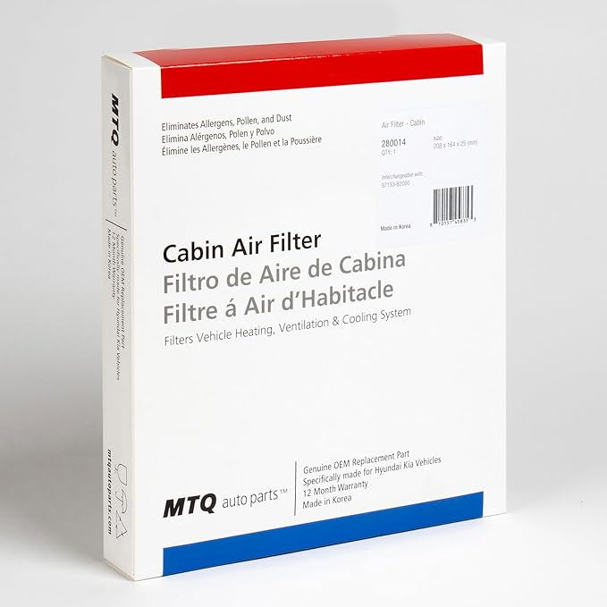 97133-B2000 MTQ Auto Parts Cabin Air Filter compatible with Kia Soul (2014-2019), Kia Soul EV (2015-2019), Made in Korea