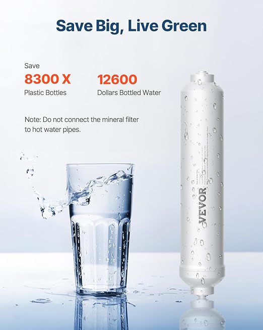 VEVOR Alkaline Water Filter, Universal Remineralization Filter, pH Balance and Restore Essential Minerals, Replace Inline Mineral Filter Fit for Undersink RO System, Water Purifier, 1/4" Quick-Connect
