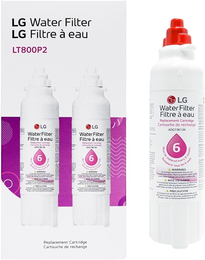LG LT800P2 6-Month / 200 Gallon Refrigerator Replacement Water Filter, 2 Count (Pack of 1), White