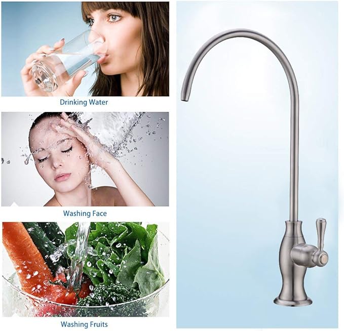 Stainless Steel Water Filter Faucet Delle Rosa Commercial Water Filtration Faucet for Under Sink Water Filter System Modern Brushed Nickel Kitchen Bar Sink Drinking Water Faucet,Non-Air Gap RO Faucets