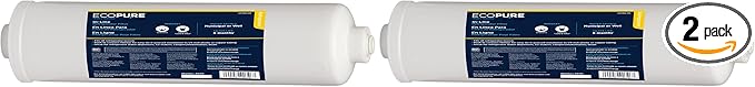 EcoPure EPINL20 In-Line Refrigerator Water and Icemaker Filter - Universal, Fits All Major Brand Refrigerators - High Capacity - Built to Last,White, 1 Count (Pack of 2)