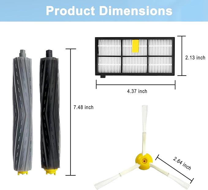 Replacement Parts for irobot Roomba 805 960 860 861 866 870 880 890 900 960 980 981 985 Robot Vacuum, 1 Debris Extractor 3 Filters 4 Side Brushes & 4Screws