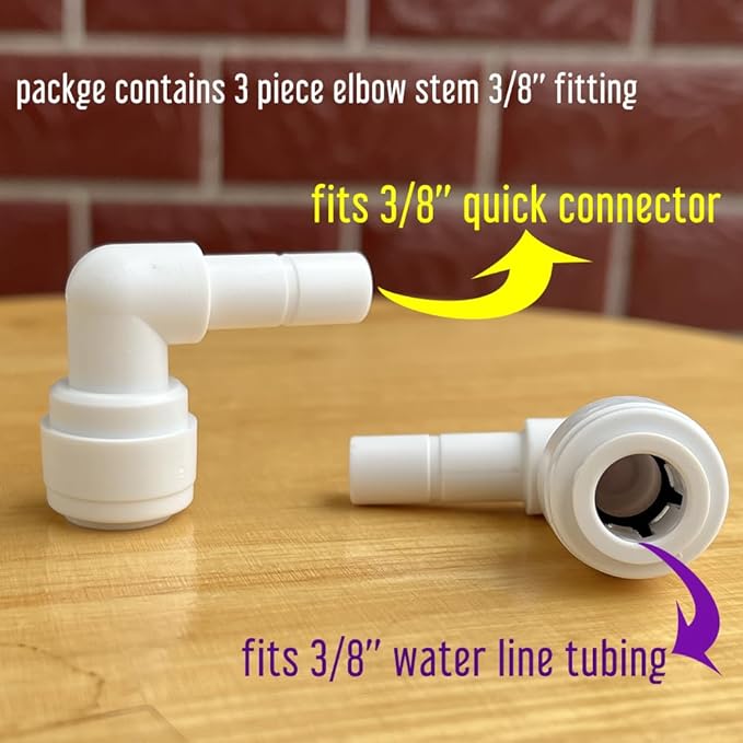 3 Piece 3/8'' Stem Elbow Right Angle Quick Connect RO Fittings with Lock Rings for Reverse Osmosis System Under the Sink Water Filteratrion System, Ice Maker Supply Line, Coffee Maker