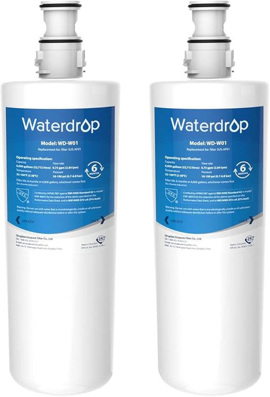 Waterdrop 3US-AF01 Under Sink Water Filter, Replacement for Standard Filtrete® 3US-AF01, 3US-AS01, Aqua-Pure AP Easy C-CS-FF, WHCF-SRC, WHCF-SUFC, WHCF-SUF, NSF/ANSI 42 Certified, Pack of 2