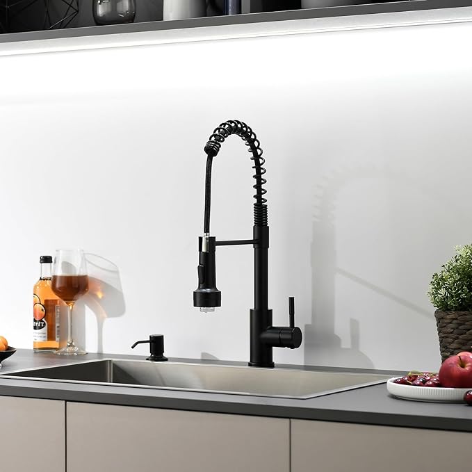 GIMILI Black Kitchen Faucet with Soap Dispenser Single Hole Pull Down Sprayer LED Faucet, Suitable for Farmhouses, RV, Laundry Room, Outdoor, and Campers. Llave para fregadero de cocina