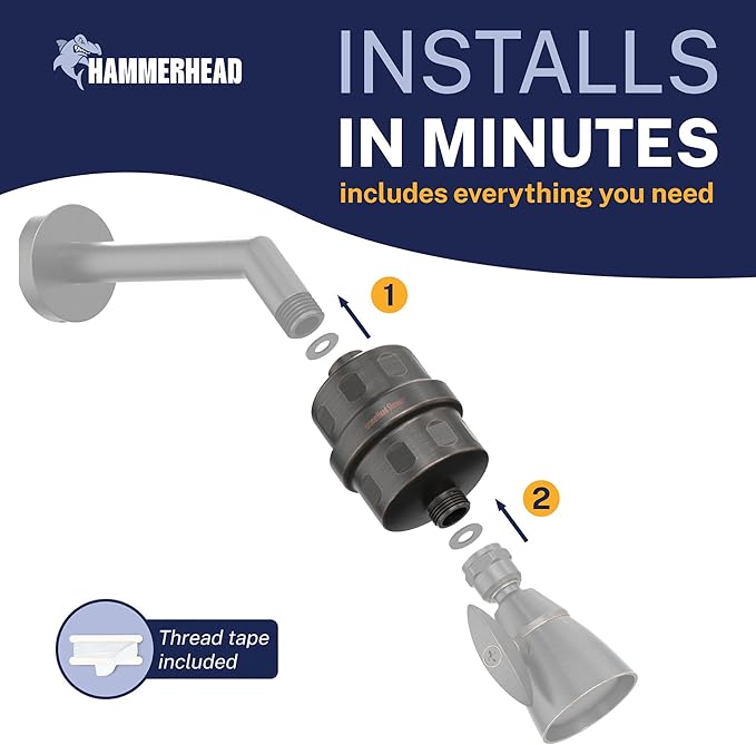 HammerHead Showers® Solid Metal Shower Head Filter – KDF 55 Shower Filter, High Pressure Universal Shower Filters to Remove Toxic Chemicals – Removes Chlorine and Heavy Metals – Oil Rubbed Bronze
