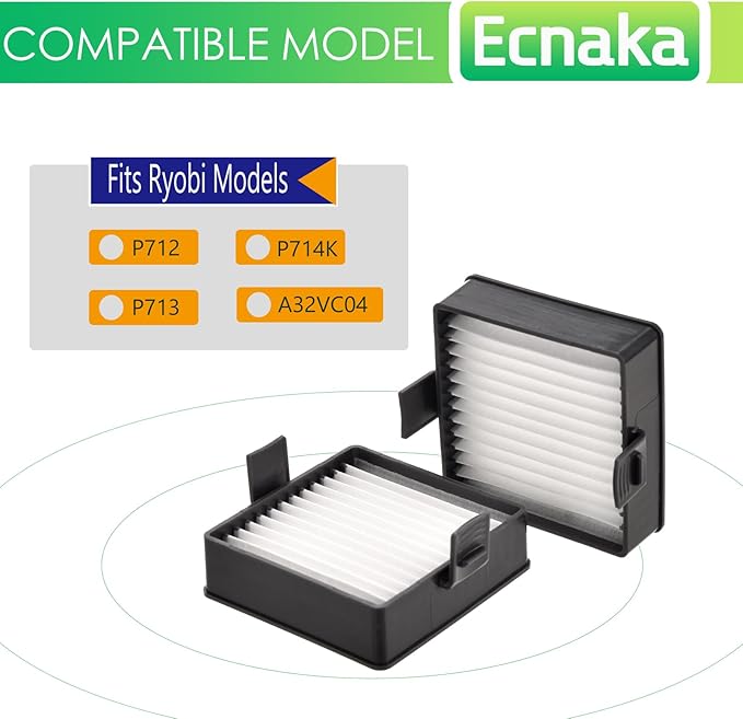 6 Pack A32VC04 Filter Compatible with Ryobi Hand Vacuum Filter P712 P713 P714K 18V Hand Vacuum，Replace 019484001007 533907001 Vacuum & Dust Collector Filters