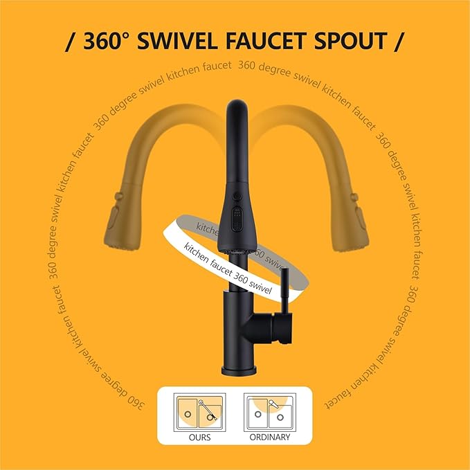 Black Kitchen Faucet with Pull Down Sprayer, Rv Kitchen Sink Faucets for Pot Filler, Farmhouse Camper Bar Sink Laundry Room, Fingerprint Resistant Single Hole Single Handle Stainless Steel