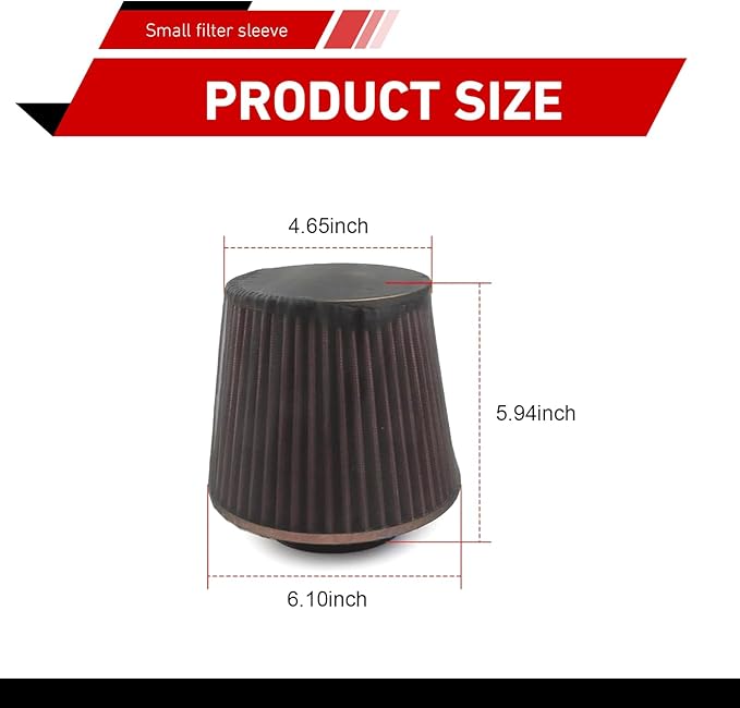 Car Air Intake Filter Sock Cover, Waterproof Dust-Proof High Flow Cold Air Filter Wrap, Cone Washable Element Protective Wrap Accessory, Universal for Most Cars (Small)