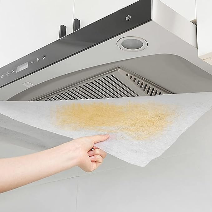 2 Rolls Range Hood Filters, Nonwoven Fabric Range Hood Replacement Filter with Adhesive Strips and Magnetic Block, Anti Oil Filter Paper for Kitchen（10 m Per Roll, White)