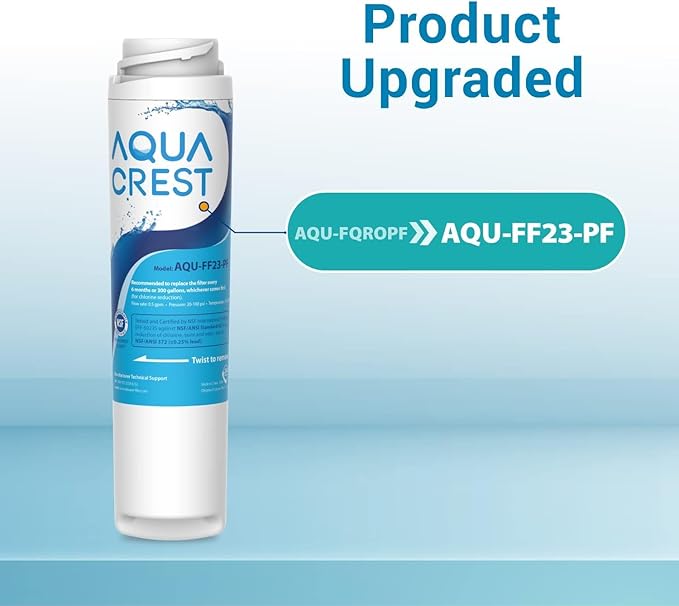 AQUA CREST FQROPF, FQSLF Under Sink Water Filter, Replacement for GE FQROPF, FQSLF, GXSV65R, GQSV65R, PXRQ15F, PNRQ15F, NSF 42 Certified (2 Pack), Model No.AQU-FF23-PF