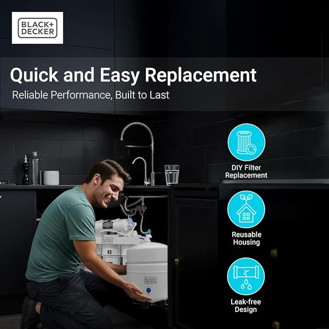 BLACK+DECKER RO 75 Replacement Filter Set, 6-Stage Filtration System, Reduces PFAS, PFOS, Microplastics, 0.0001-μm RO Membrane, NSF/ANSI 58 Certified