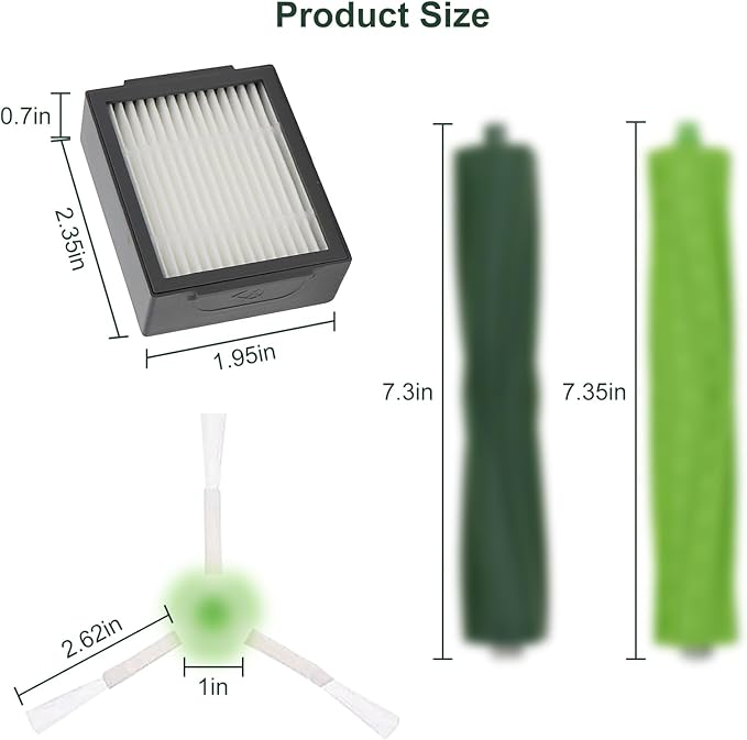 18 Pack Compatible with E/i/j Series Replacement Parts, E5 E6 E7 i2 i3 i3+i4 i4+ i6 i6+ i7 i7+ i8 i8+/Plus, 2 sets of multi-surface rubber roller brush 8 filters 8 side brushes