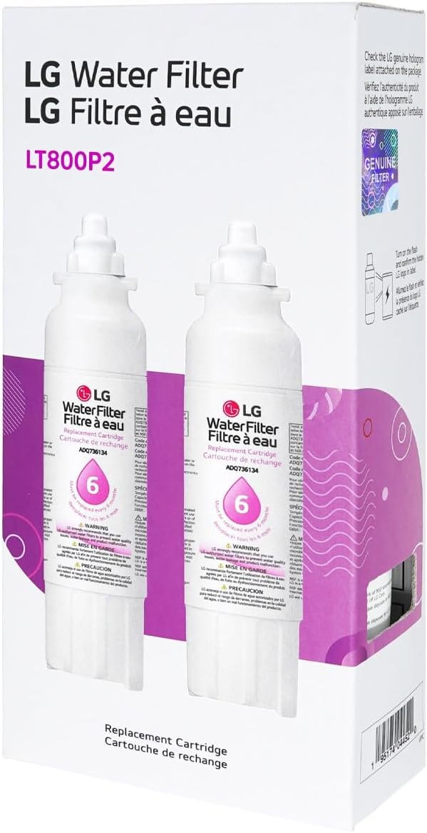 LG LT800P2 6-Month / 200 Gallon Refrigerator Replacement Water Filter, 2 Count (Pack of 1), White