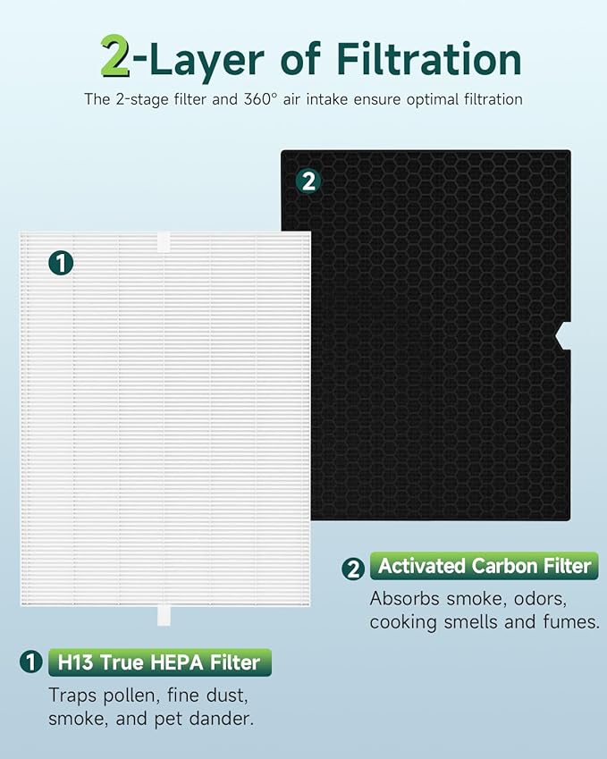 Future Way 2-Set 5500-2 Air Purifier Replacement Filter for Winix 5500-2, H13 True HEPA Filter & Activated Carbon Filter Kit, Replace 116130 Filter H