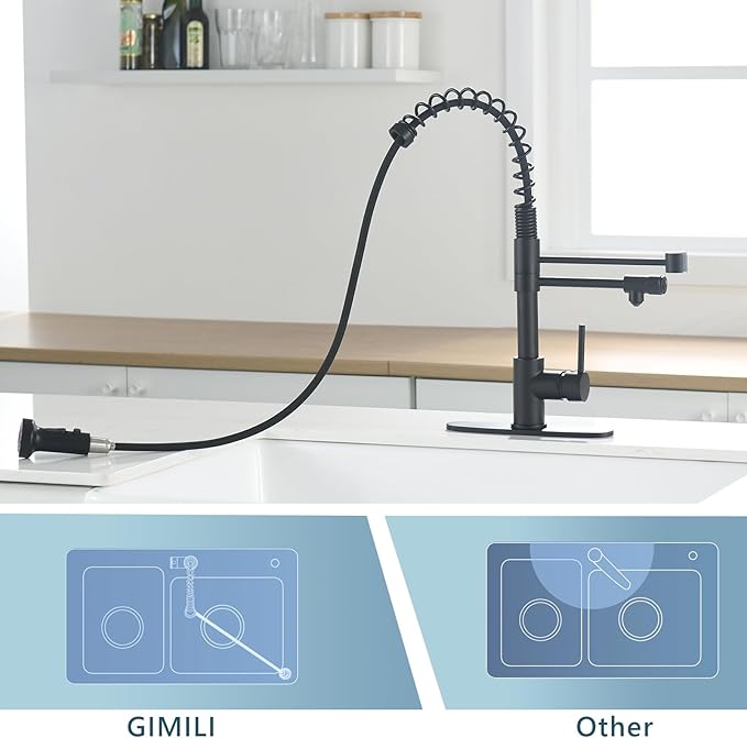 GIMILI Drinking Water Faucet 3 in1 Commercial Style Pull-Down Single Handle Filter Kitchen Faucet for Water Filtration System, Matte Black,Without Water Filtration Device