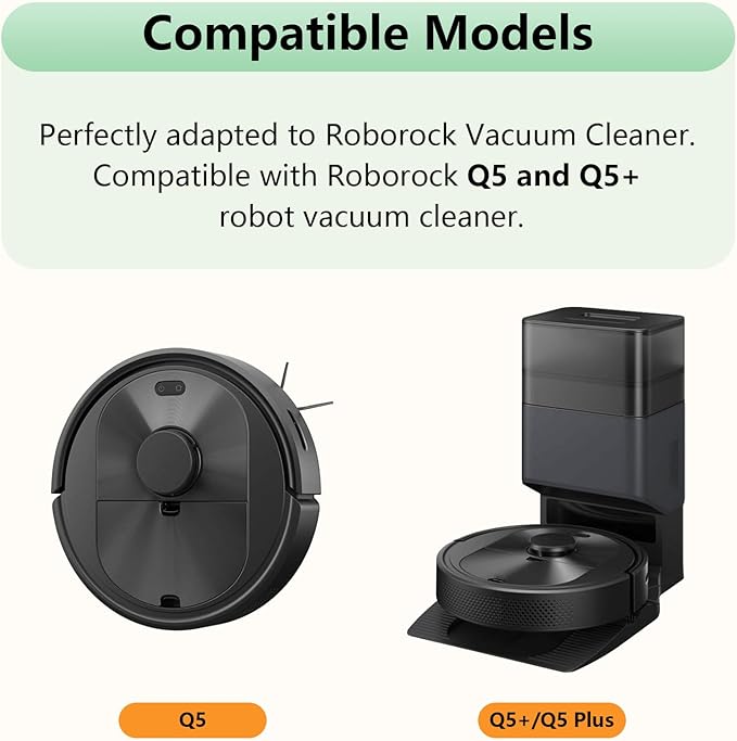 Q5 Replacement Accessories Kit Compatible with Roborock Q5 / Q5+ Plus Robot Vacuum, Floating Rubber Main Roller Brush, HEPA Washable Filter, Side Brush. Reusable Robotic Vacuum Cleaner Spare Parts.