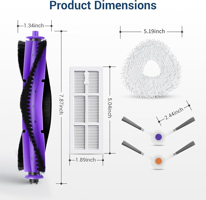 16 Pack Replacement Parts for Narwal Freo Robot Vacuum Cleaner Spare Accessories Kit, 1 Main Roller Brush, 4 Hepa Filters, 4 Mop Pads, 6 Side Brush, 1 Clean Tool.