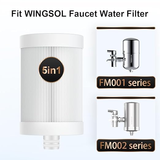 WINGSOL Replacement Filter Cartridge for Faucet Filter Compatibel with: WS-FM001-PAC/5in1/PC/CRM/(LED), WS-FM002-PAC/(LED), 5in1